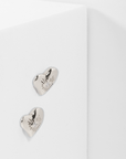 bright heart earrings in sterling silver, with ethical diamonds, side view. Carlota Guardia Jewelry