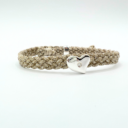 LES AMOURS metallic bracelet ♥ : Metallic ribbon with sterling silver hearts.