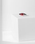 Core Ring in recycled sterling silver with garnet, Carlota Guardia Jewelry, front view.