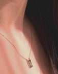 Grace Scapular from the Be Grateful collection in gold and diamond worn by model, highlighting the delicate and symbolic design