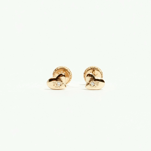 BE GRATEFUL BRIGHT HEART mini earrings: Yellow gold