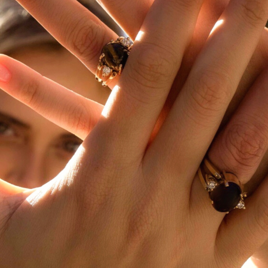 KINETIC BLACK &amp; BROWN SERIES · GOLD RING WITH NATURAL GEMSTONES AND DIAMONDS